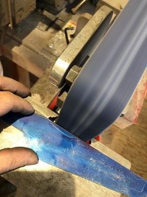 Profiling a chef knife during the knife making process